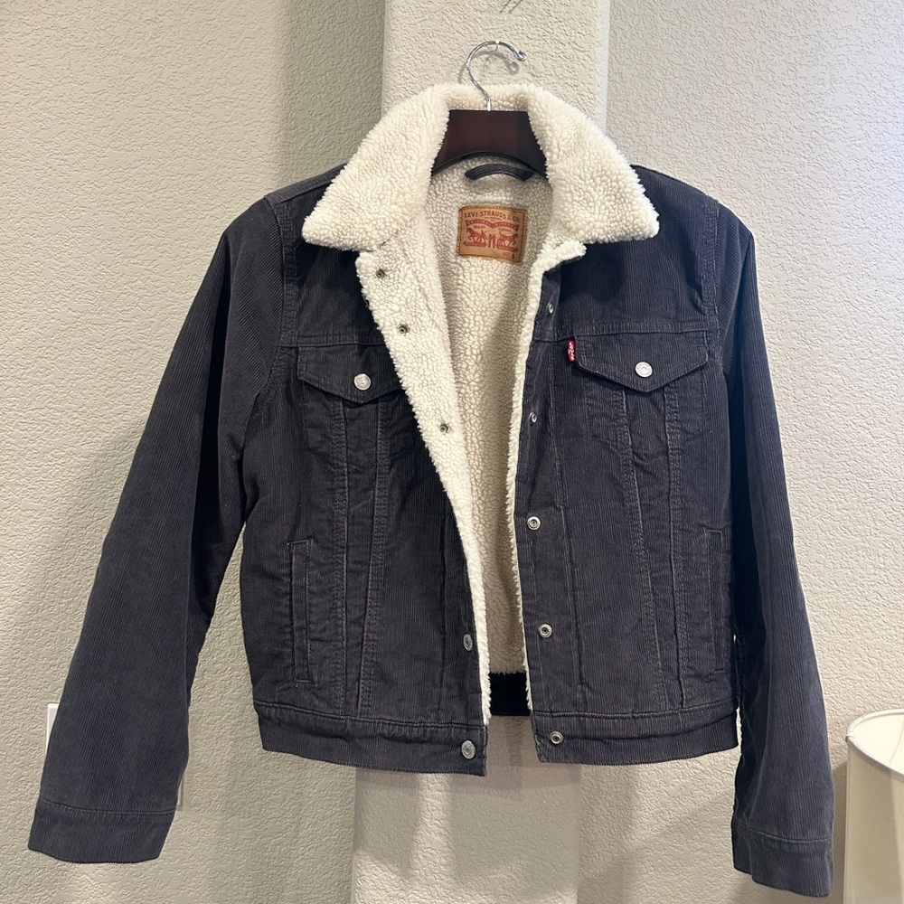 Levi's Dark Gray Denim Jacket with White Sherpa Lining
